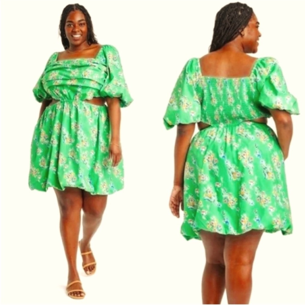 NWT A New Day Green Tropical Floral Cut Out Dress Size XXL
